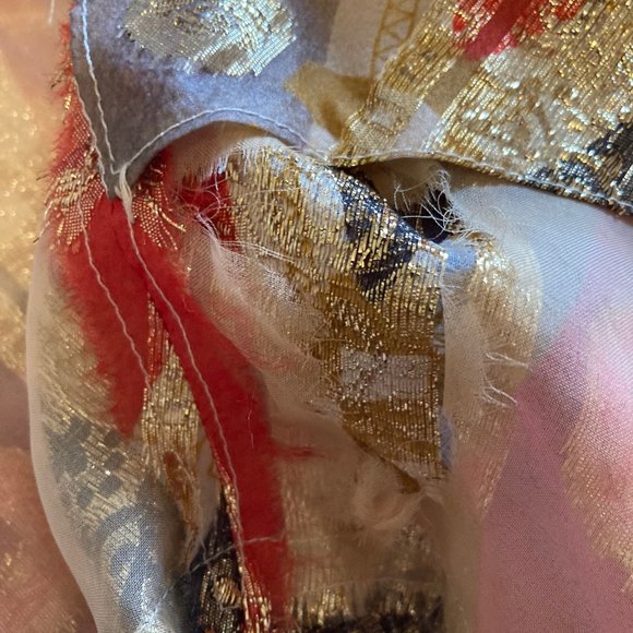 THE FIRECRACKER: 1960s Vintage Mod Knee-Length Chiffon Hostess Dress Gold Lamé - Picture 7 of 7